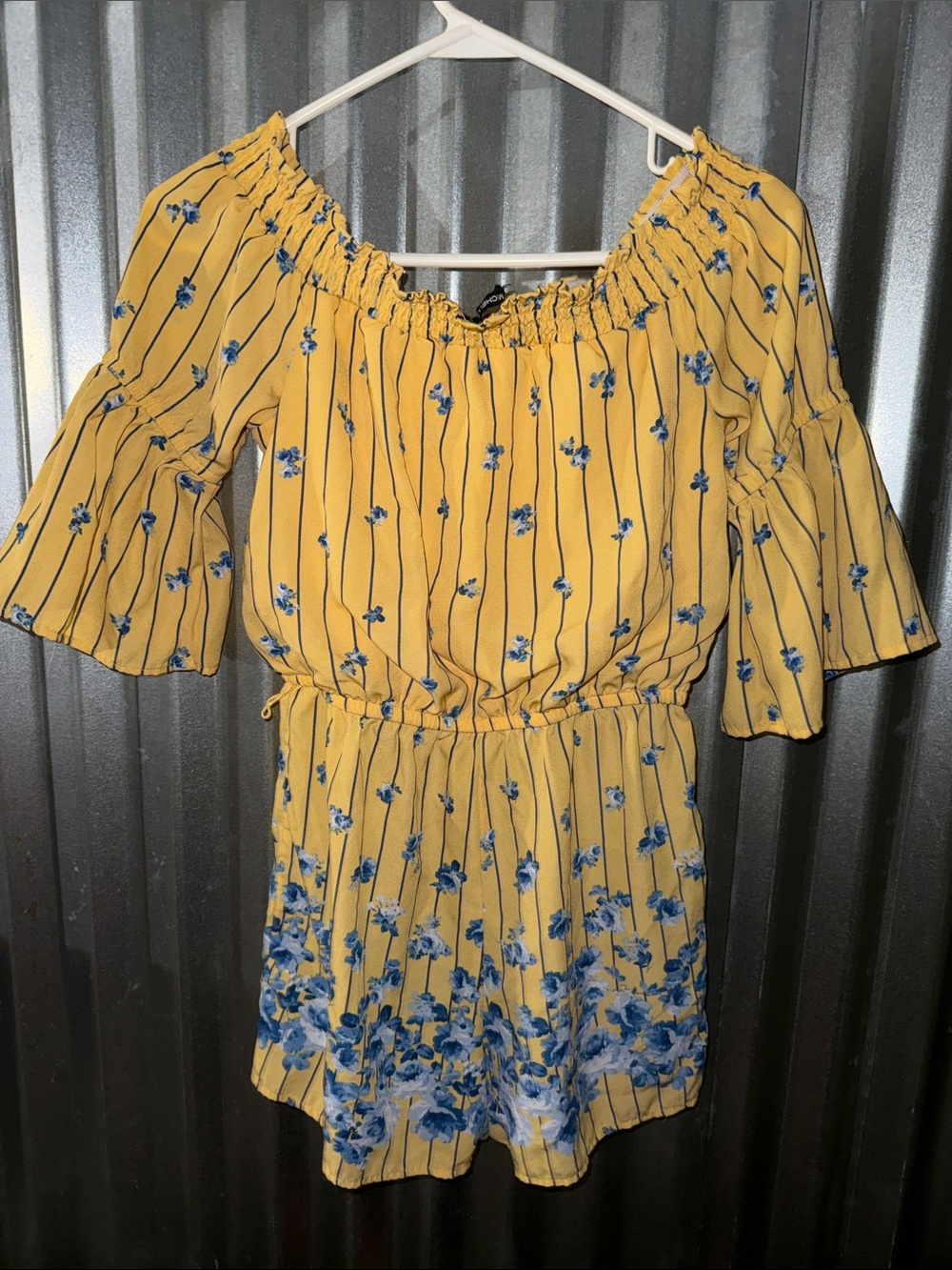 My Michelle Yellow Off-Shoulder Floral Romper - Picture 2 of 2